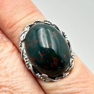 Vintage Bloodstone Gemstone Sterling Silver Ring Size 4 Petite Size